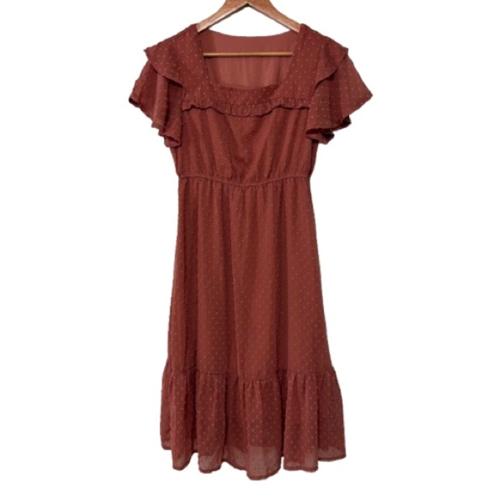 Unbranded Terracotta Swiss Dot Square Neck Prairie Dress Size 4 Small